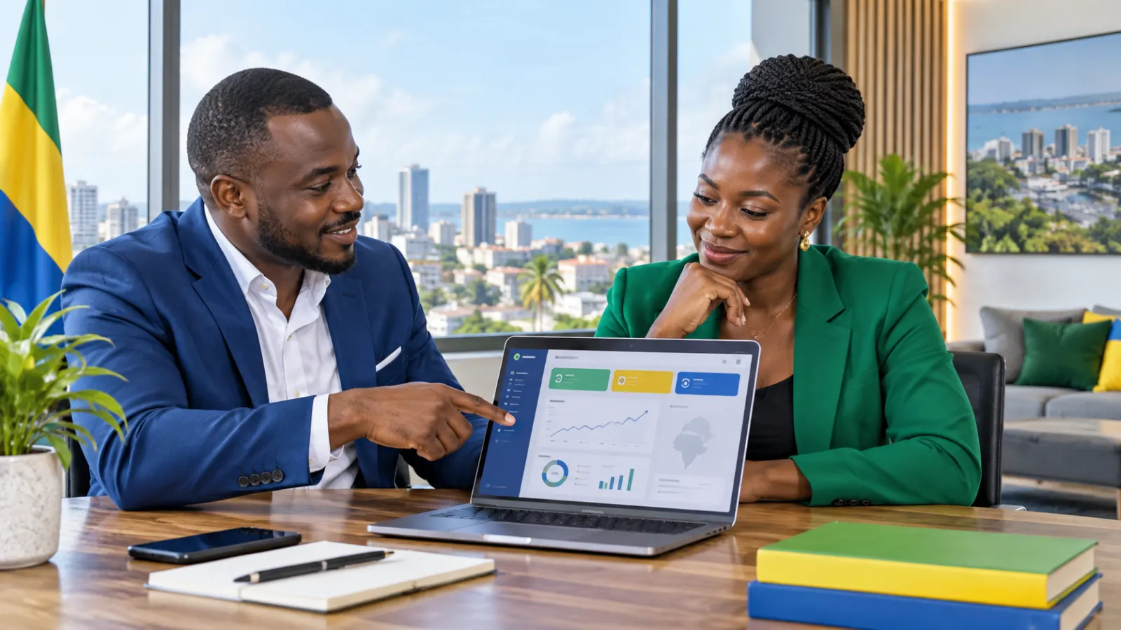 Entrepreneurs gabonais préparant un partenariat numérique à Libreville