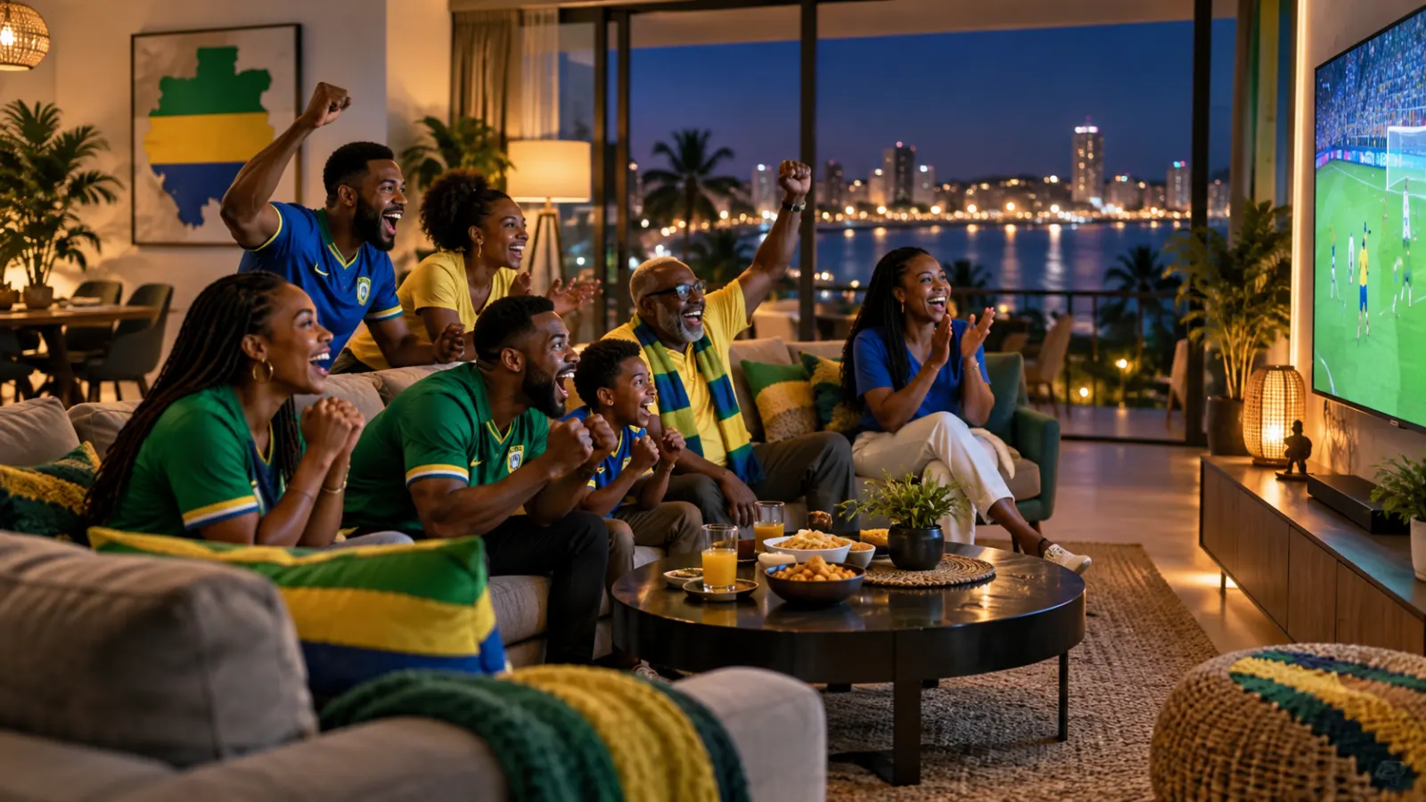Amis gabonais réunis à Port-Gentil pour regarder un match de football